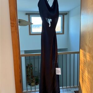 ASOS Edition Navy Blue Slip Maxi Dress with Cowl Neck